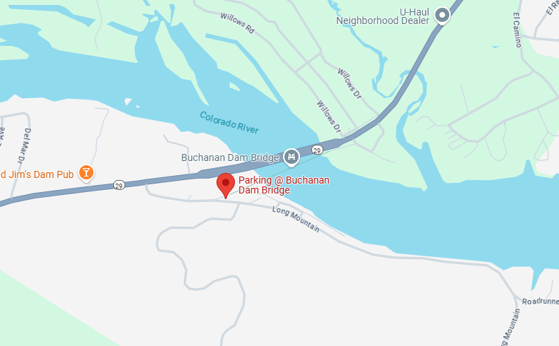Map of parking at Buchanan Dam Bridge